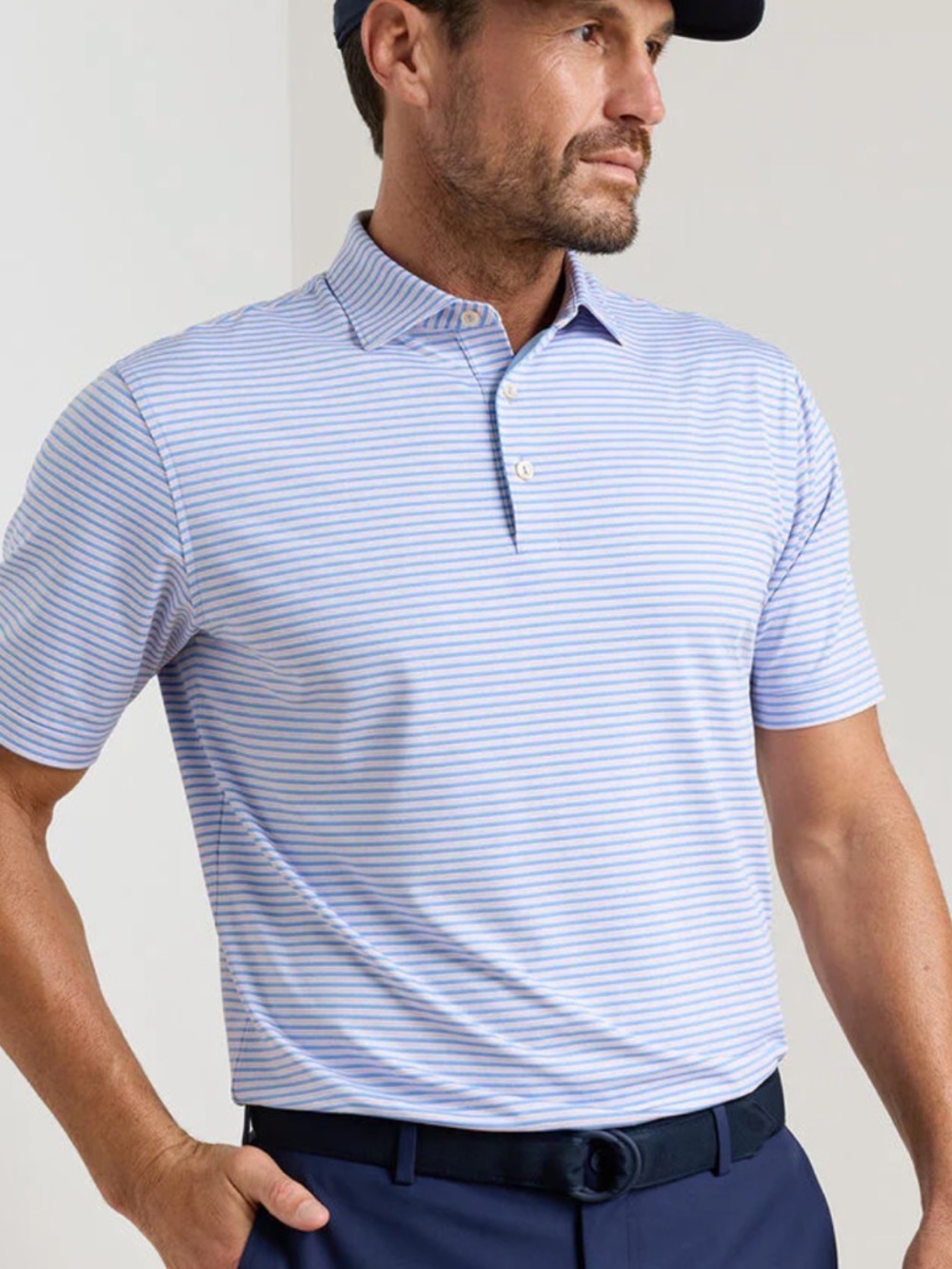 PETER MILLAR Men's Light Blue Striped Polo Shirt! XL